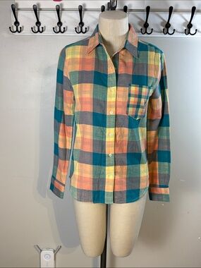 Colorblock Plaid Button-Up Shirt - Multicolor size xs